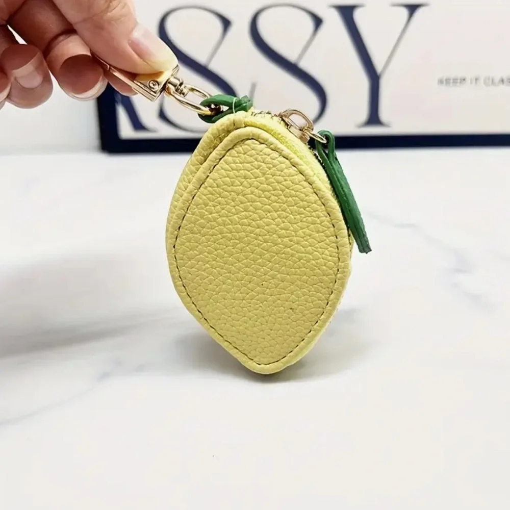 Lemon Purse Bag Charm Keychain Zippered Coin Pouch Airbuds AirTag NWT